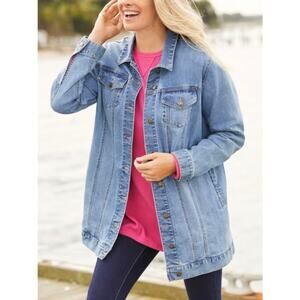 Woman Within 32W Stretch Denim Jean Jacket Light Stonewash